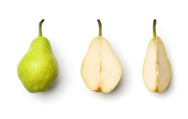 Beyaz arka planda izole edilmiş armut koleksiyonu. Birden fazla resim seti. Dizinin bir parçası