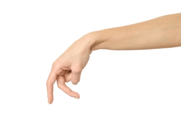 Mão Andar Mão Mulher Com Gesto Manicure Francês Isolado Sobre — Fotografia de Stock