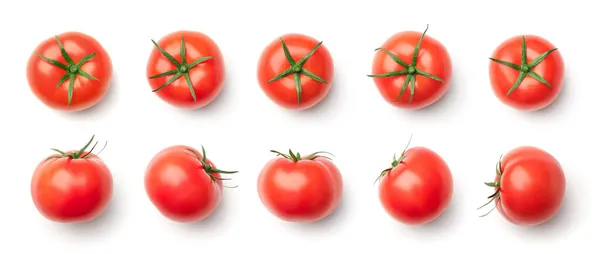 Coleção Tomates Vermelhos Isolados Sobre Fundo Branco Conjunto Várias Imagens — Fotografia de Stock