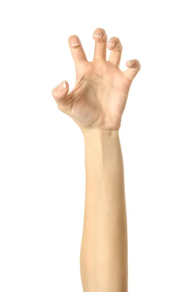 Puxar Agarrar Alcançar Coçar Mão Mulher Com Gesto Manicure Francês — Fotografia de Stock