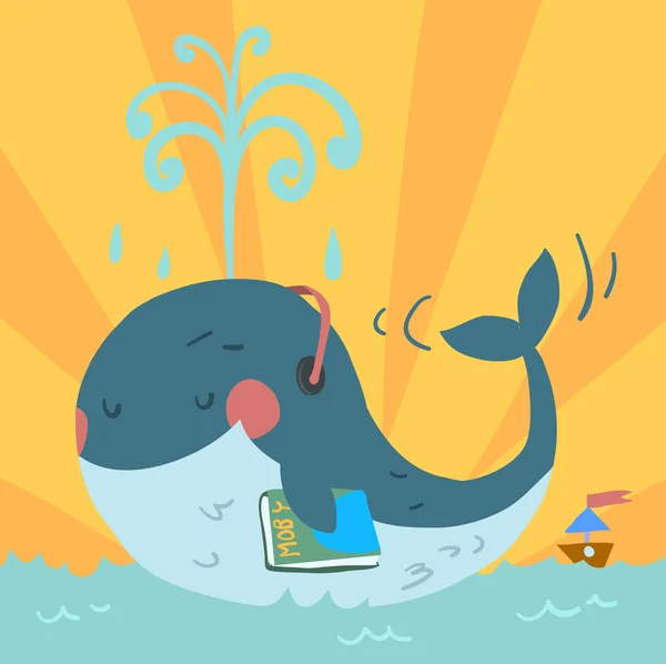 Whale in headphones in the ocean — Stock Vector