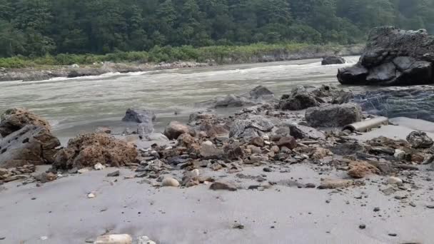 Morgon Utsikt Över Goa Stranden Ligger Rishikesh Uttarakhand Nära Laxman — Stockvideo