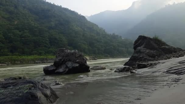 Vista Mattutina Sulla Spiaggia Goa Situata Rishikesh Uttarakhand Vicino Laxman — Video Stock