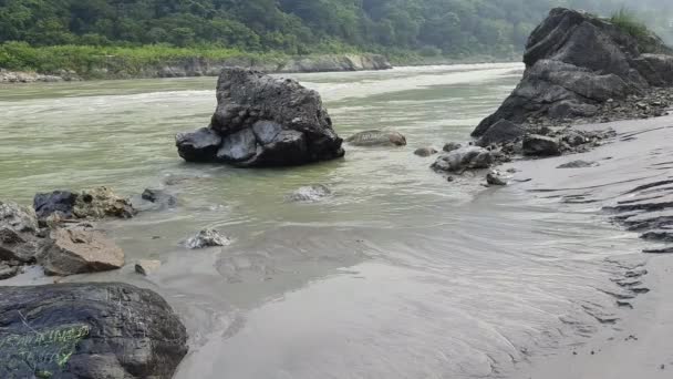 Morgenblick Goa Strand Rishikesh Uttarakhand Der Nähe Von Laxman Jhula — Stockvideo