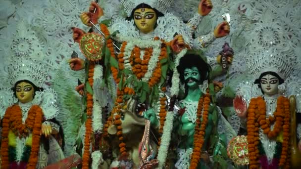 Дурга Пуджа Празднование Навратри Калькутте Западная Бенгалия Индия Дхуначи Бенгальский — стоковое видео