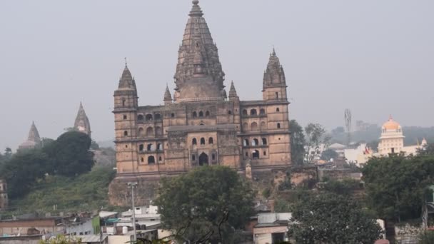 Beautiful View Orchha Palace Fort Raja Mahal Chaturbhuj Temple Jahangir — Stock video