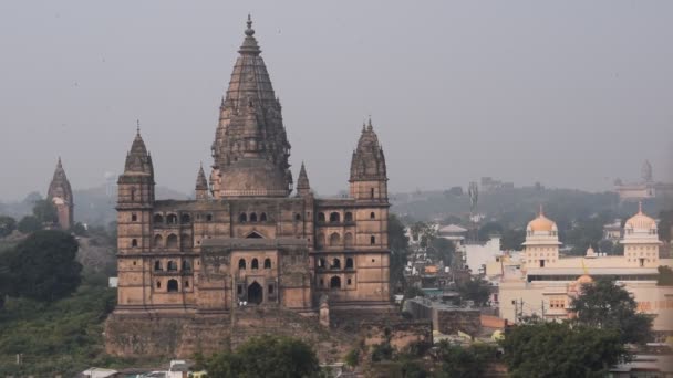Beautiful View Orchha Palace Fort Raja Mahal Chaturbhuj Temple Jahangir — Vídeo de Stock