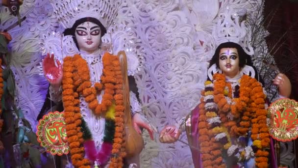 Bogini Durga Tradycyjnym Spojrzeniem Bliska South Kalkuta Durga Puja Durga — Wideo stockowe