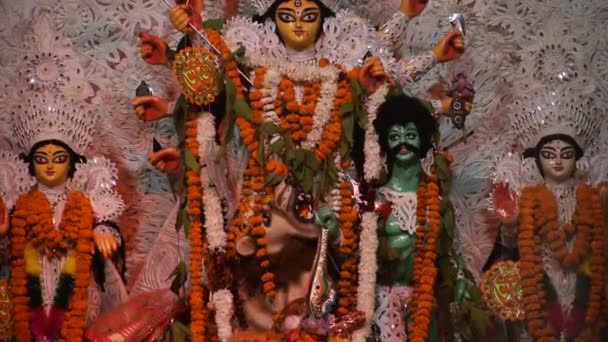 Θεά Durga Παραδοσιακή Εμφάνιση Κοντινή Απόσταση Ένα Νότιο Kolkata Durga — Αρχείο Βίντεο