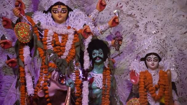 Déesse Durga Avec Regard Traditionnel Vue Rapprochée Puja Kolkata Sud — Video