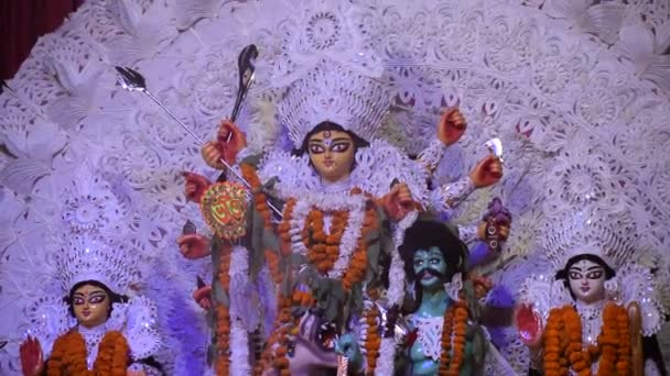 Diosa Durga Con Aspecto Tradicional Vista Cerca Puja Durga Calcuta — Vídeos de Stock