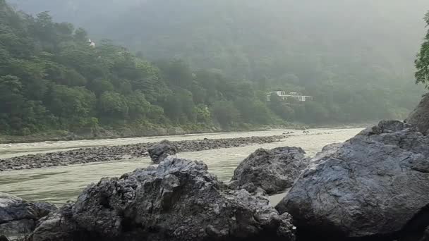 Morgenblick Goa Strand Rishikesh Uttarakhand Der Nähe Von Laxman Jhula — Stockvideo
