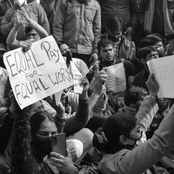 Delhi Índia Dezembro 2021 Professores Convidados Contratuais Delhi Com Cartazes — Fotografia de Stock