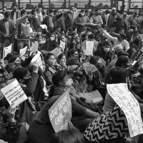 Delhi Índia Dezembro 2021 Professores Convidados Contratuais Delhi Com Cartazes — Fotografia de Stock