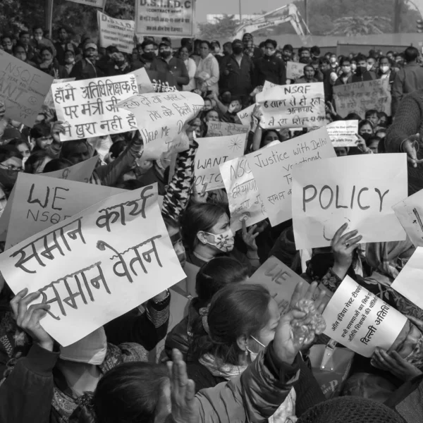 Delhi Índia Dezembro 2021 Professores Convidados Contratuais Delhi Com Cartazes — Fotografia de Stock