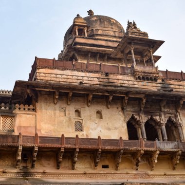 Orchha, Madhya Pradesh, Hindistan, Jahangir Mahal veya Orchha Sarayı Orchha 'da bulunan bir kale ve garnizondur. Madhya Pradesh. Hindistan, Hindistan Arkeolojik Siteleri