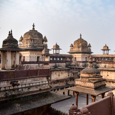 Orchha, Madhya Pradesh, Hindistan, Jahangir Mahal veya Orchha Sarayı Orchha 'da bulunan bir kale ve garnizondur. Madhya Pradesh. Hindistan, Hindistan Arkeolojik Siteleri