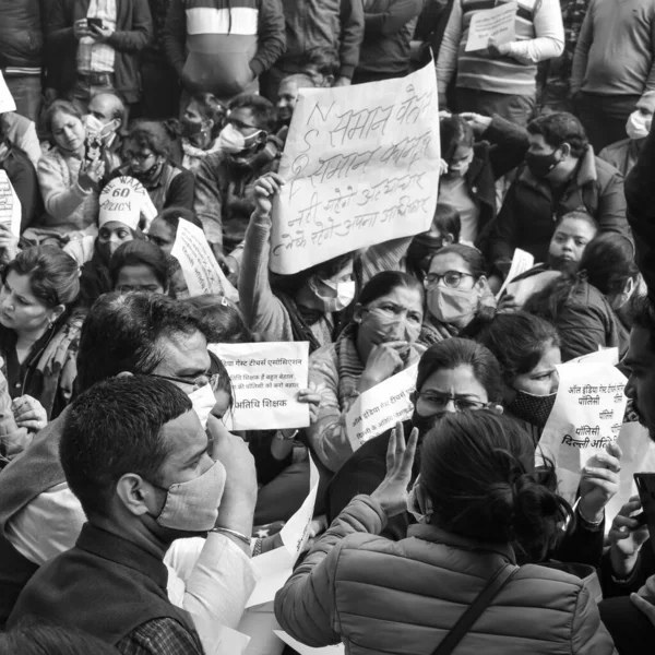 Delhi Índia Dezembro 2021 Professores Convidados Contratuais Delhi Com Cartazes — Fotografia de Stock