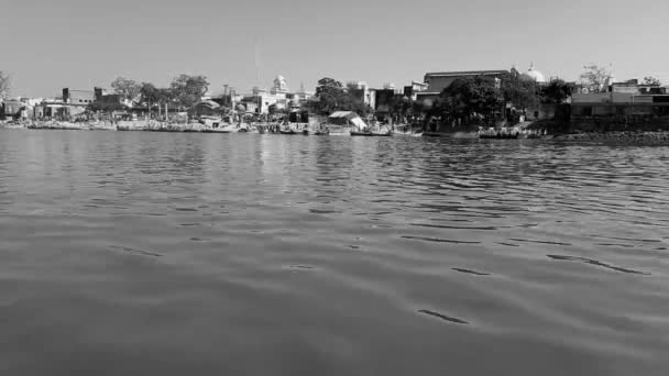 Yamuna River Utsikt Från Båten Dagen Vid Vrindavan Krishna Tempel — Stockvideo