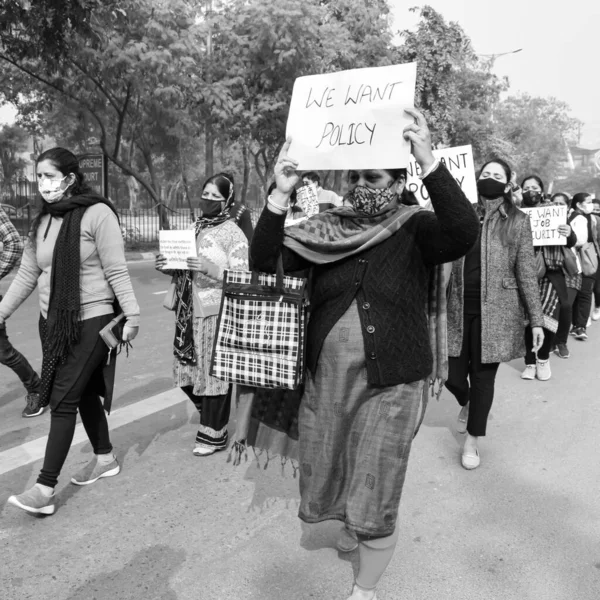 Delhi Indien Dezember 2021 Delhi Vertragliche Gastlehrer Mit Plakaten Fahnen — Stockfoto