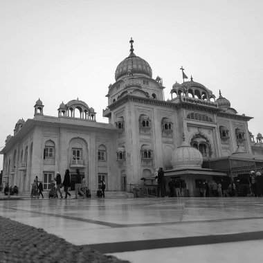 Gurdwara Bangla Sahib Sih Gurudwara, Bangla Sahib Gurudwara Yeni Delhi, Hindistan, Sih Cemaati gurudwara Bangla Sahib görünümlü Siyah ve Beyaz