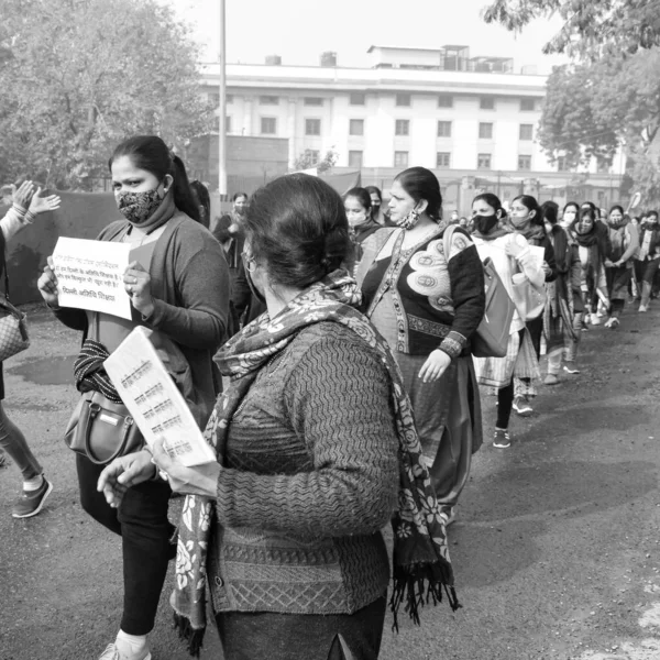 Delhi Indien Dezember 2021 Delhi Vertragliche Gastlehrer Mit Plakaten Fahnen — Stockfoto