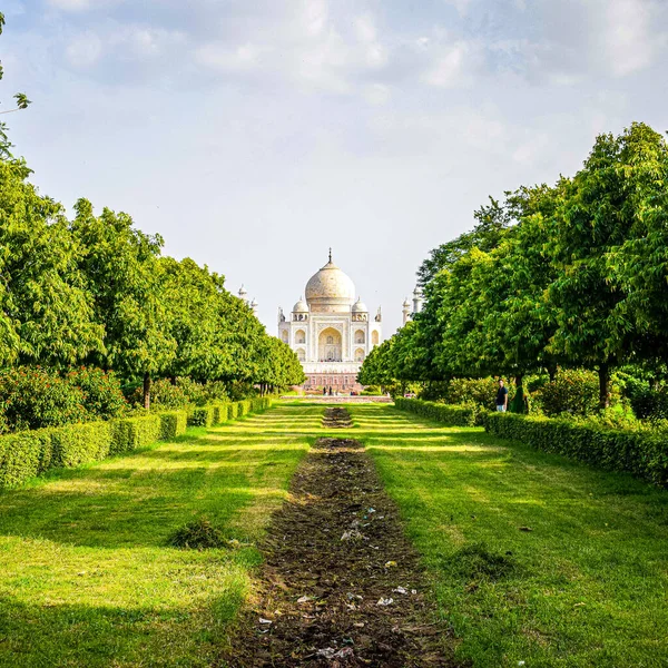 Taj Mahal Underverk Världen Utsikt Från Mehtab Bagh Trädgårdssidan Taj — Stockfoto