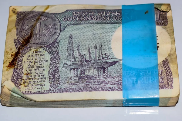 Notas Old One Rupee Combinadas Mesa Dinheiro Índia Mesa Rotativa — Fotografia de Stock