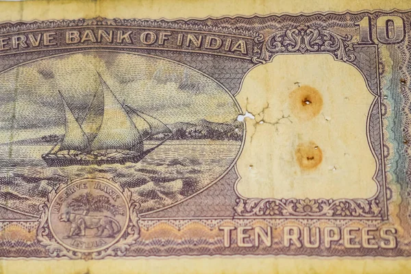 Close View Rare Ten Rupee Note Table Old Indian Currency — Fotografia de Stock