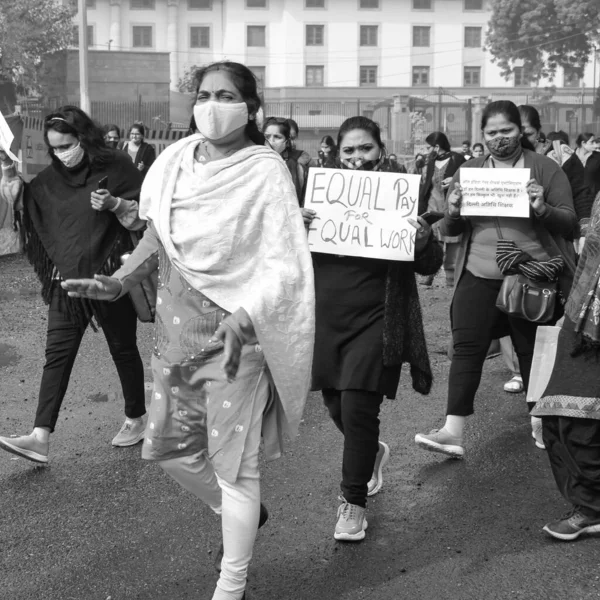 Delhi Indien Dezember 2021 Delhi Vertragliche Gastlehrer Mit Plakaten Fahnen — Stockfoto