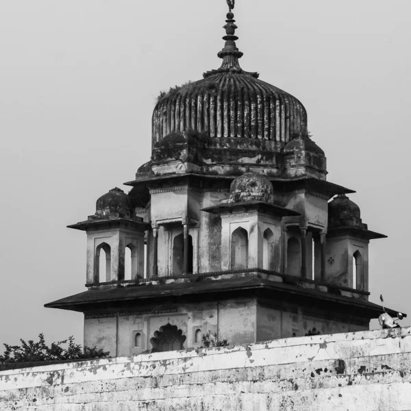 位于印度中央邦Orchha 印度失踪城市Orchha 印度考古遗址Black White的皇家半人马座 Chhatris — 图库照片