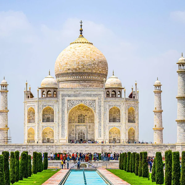 Taj Mahal Est Mausolée Marbre Blanc Ivoire Sur Rive Sud — Photo