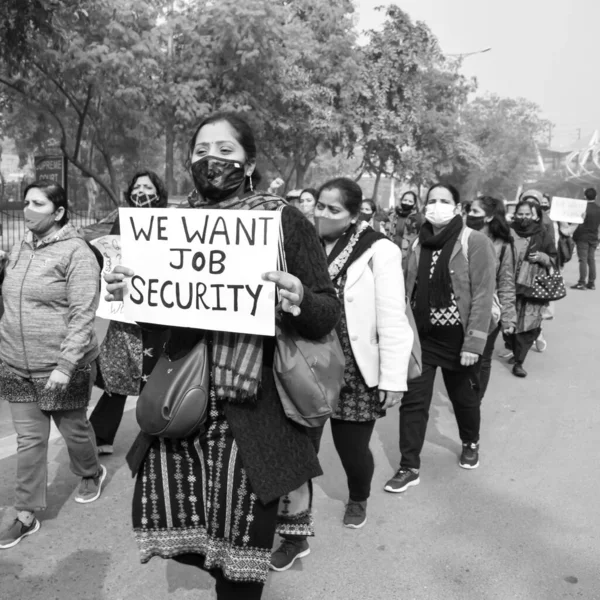 Delhi Indien Dezember 2021 Delhi Vertragliche Gastlehrer Mit Plakaten Fahnen — Stockfoto