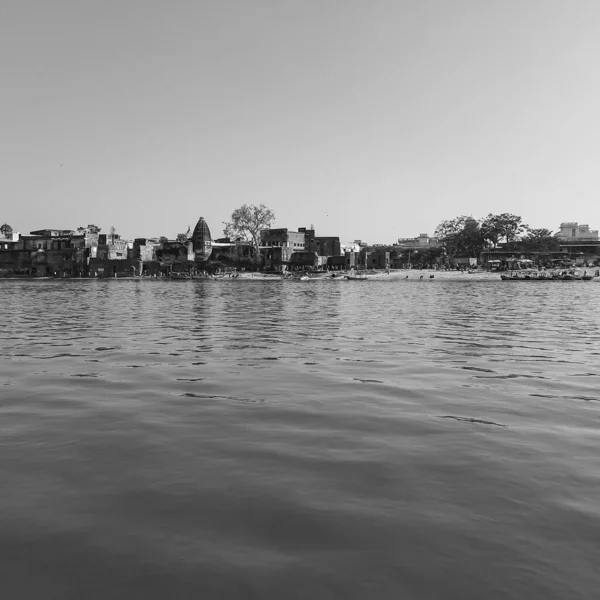 Blick Auf Den Yamuna Fluss Vom Boot Tag Vrindavan Krishna — Stockfoto