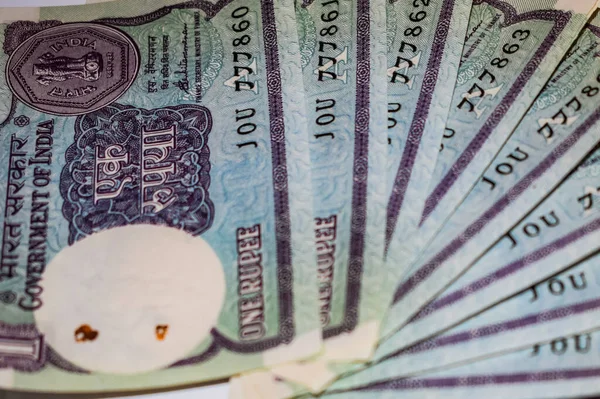 Примітки Old One Rupee Єднані Столі Гроші Індії Обертовому Столі — стокове фото