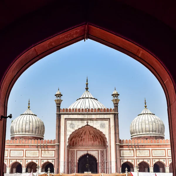 Arquitetura Espetacular Grande Mesquita Sexta Feira Jama Masjid Delhi Durante — Fotografia de Stock