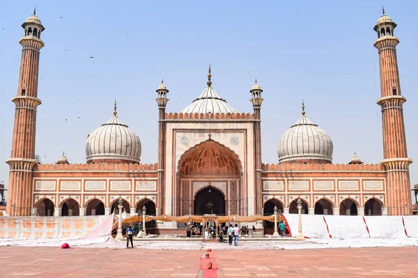 在印度最重要的清真寺拉姆赞季节 德里大星期五清真寺 Jama Masjid 的宏伟建筑 印度德里老城6的Jama Masjid清真寺 — 图库照片