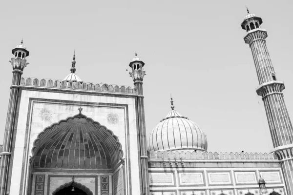 在印度最重要的清真寺 拉姆赞季节的德里大星期五清真寺 Jama Masjid 的宏伟建筑 德里老城6的Jama Masjid清真寺 印度黑人和白人 — 图库照片