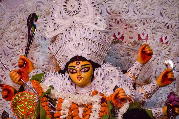 Goddess Durga Traditional Look Close View South Kolkata Durga Puja — Stock Photo, Image