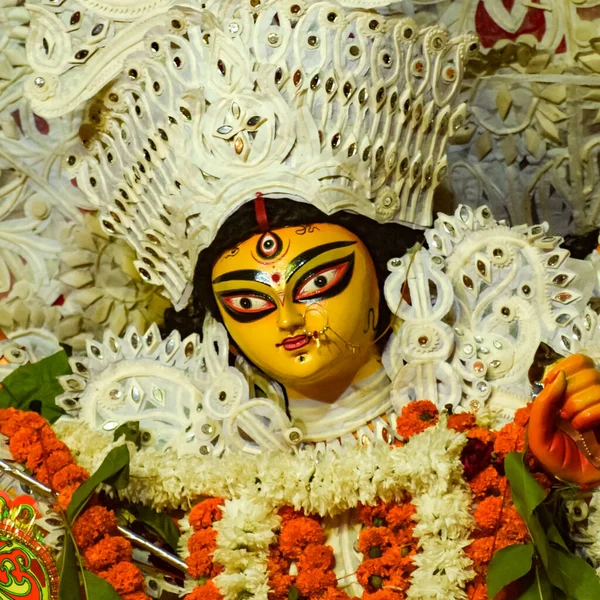 Bogini Durga Tradycyjnym Spojrzeniem Bliska South Kalkuta Durga Puja Durga — Zdjęcie stockowe