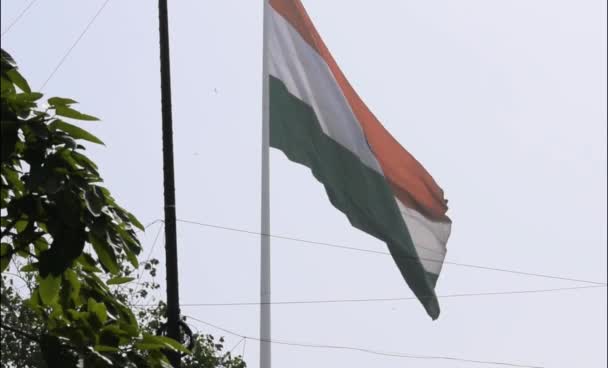 India Vlag Hoog Connaught Place Met Trots Blauwe Lucht India — Stockvideo