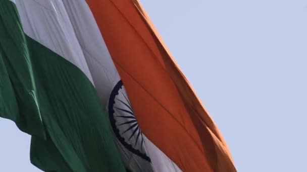 Indien Flagga Högt Connaught Place Med Stolthet Blå Himmel Indien — Stockvideo