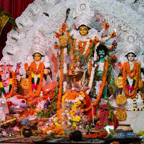 Göttin Durga Mit Traditionellem Look Nahaufnahme Auf Einem Durga Puja — Stockfoto