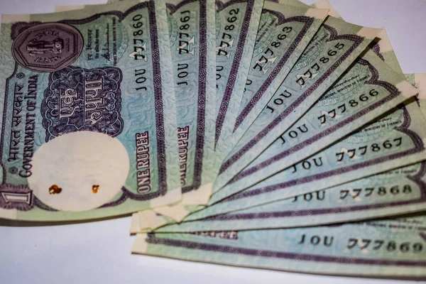 Примітки Old One Rupee Єднані Столі Гроші Індії Обертовому Столі — стокове фото