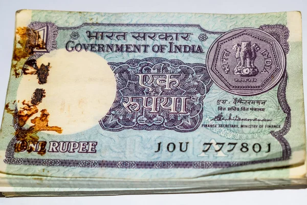 Notas Old One Rupee Combinadas Mesa Dinheiro Índia Mesa Rotativa — Fotografia de Stock