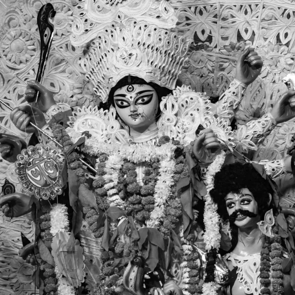 Deusa Durga Com Olhar Tradicional Vista Perto South Kolkata Durga — Fotografia de Stock