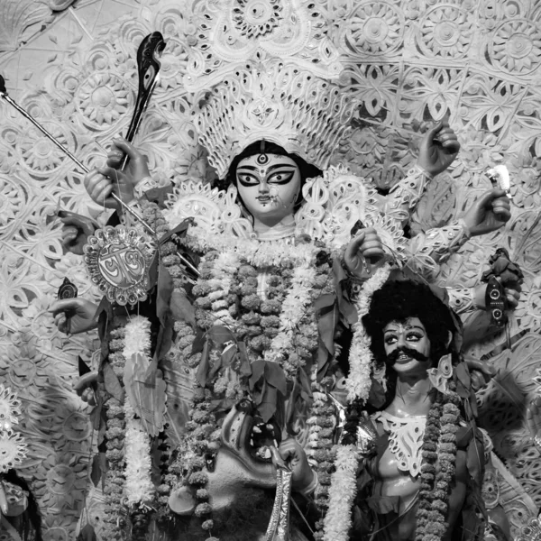 Déesse Durga Avec Regard Traditionnel Vue Rapprochée Puja Kolkata Sud — Photo