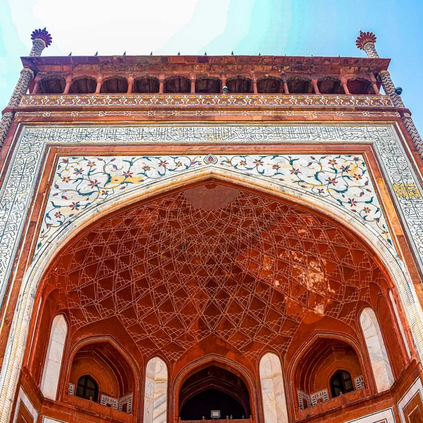 Architektur Taj Mahal Ist Ein Elfenbeinweißes Marmormausoleum Südufer Des Yamuna — Stockfoto