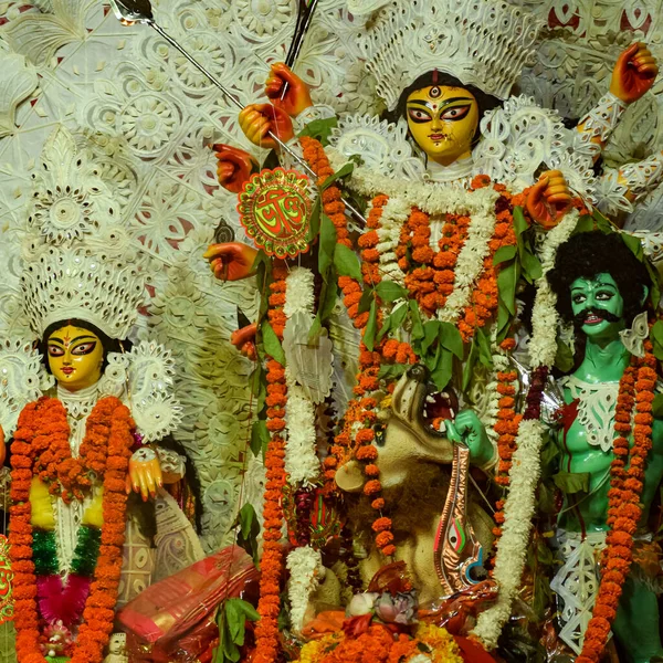 Deusa Durga Com Aparência Tradicional Vista Perto South Kolkata Durga — Fotografia de Stock