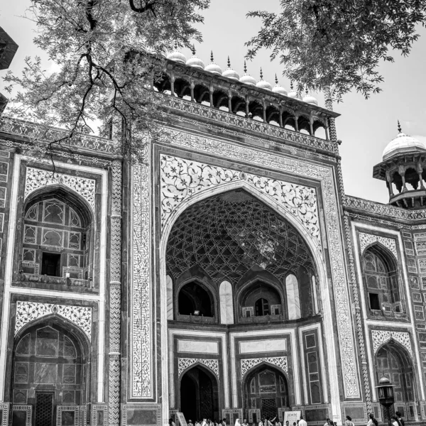 Architektur Taj Mahal Ist Ein Elfenbeinweißes Marmormausoleum Südufer Des Yamuna — Stockfoto